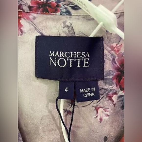 NWT Marchesa Notte Floral Textured Charmeuse Mini Ruffle Trim Dress size 4 - Picture 11 of 11